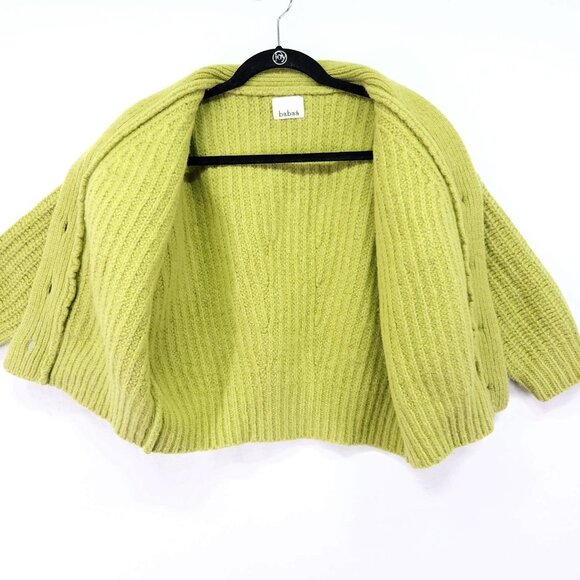 babaà No.22 Cardigan 100% Eco Wool Ribbed Knit Green Button Front Sweater - Picture 3 of 14